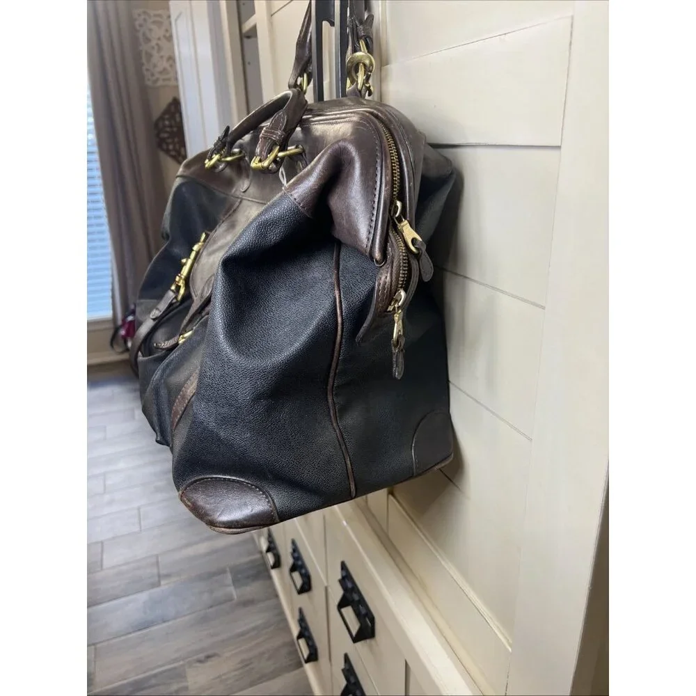 Mayacama Leather And Canvas Weekender Travel Duffel Bag Brown And Black
